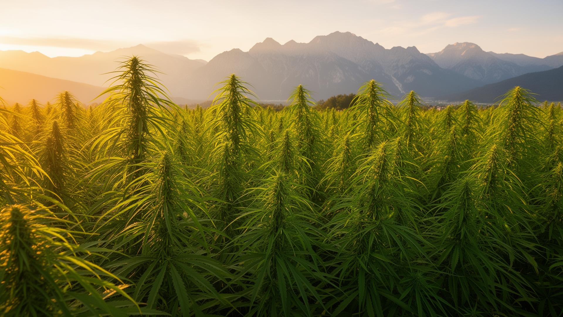Industrial hemp field under the Karavanke mountains