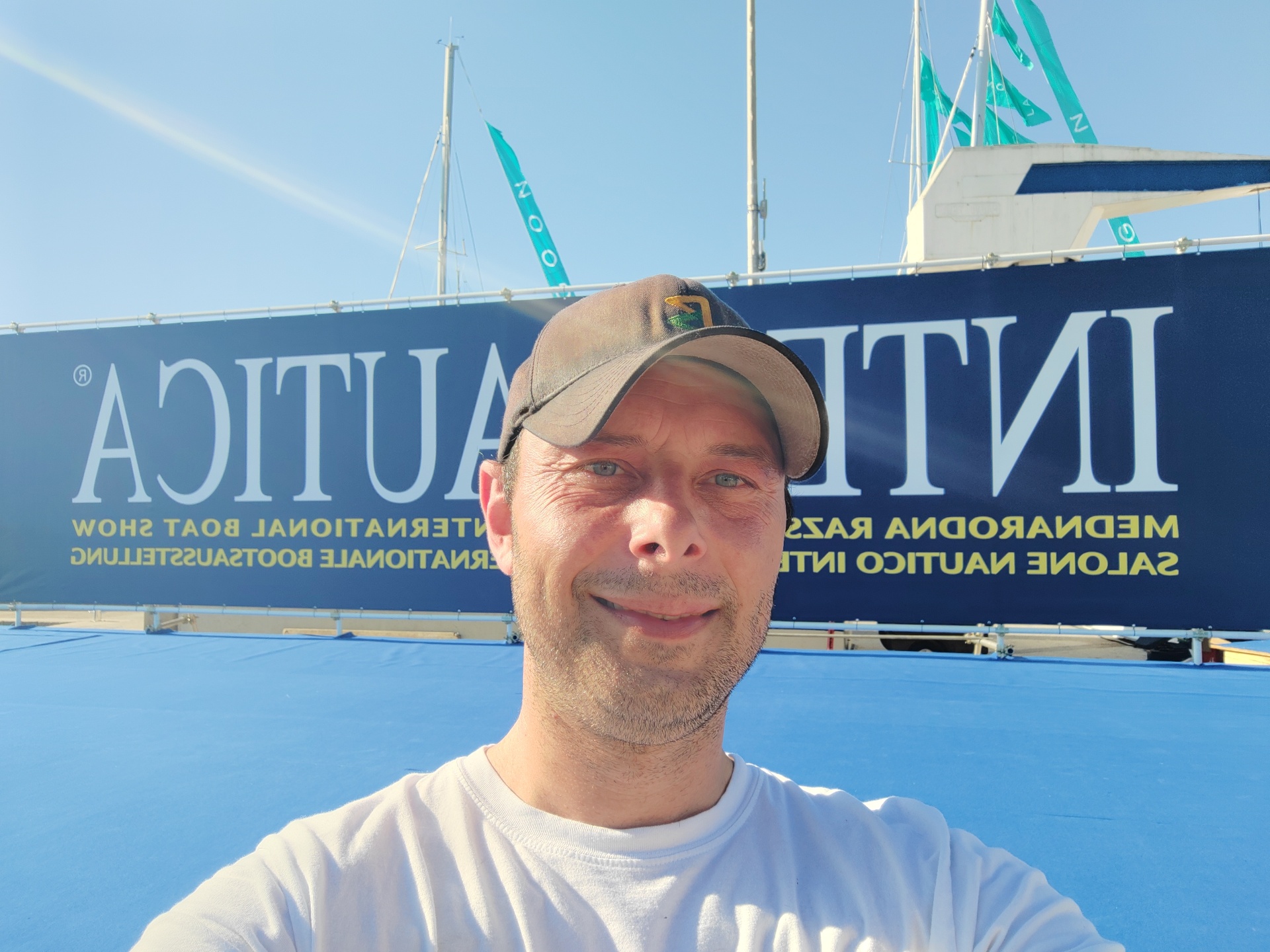 Miha Štefe at Internautica boat show 2026 — greetings from Portorož